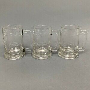 Lot of 3 Clear Glass Beer Stein Mugs 5 1/4" High